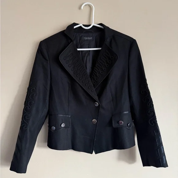 Strenesse Gabriele Strehle Germany Black Wool Cashmere embroidered jacket size 6 - Picture 1 of 9